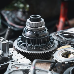 Close-up old industrial gear wheels., industry parts concept.