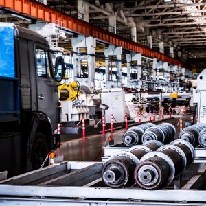 Interior of workshop in a plant that manufactures agricultural equipment